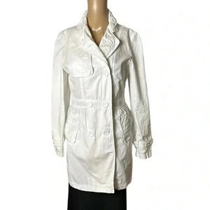 Cotton double breasted white trench  coat,size 8. casual,career,vtg,Y2K, EC
